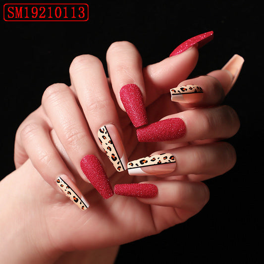Red Jump Color Leopard Print Ballet False Nails-0