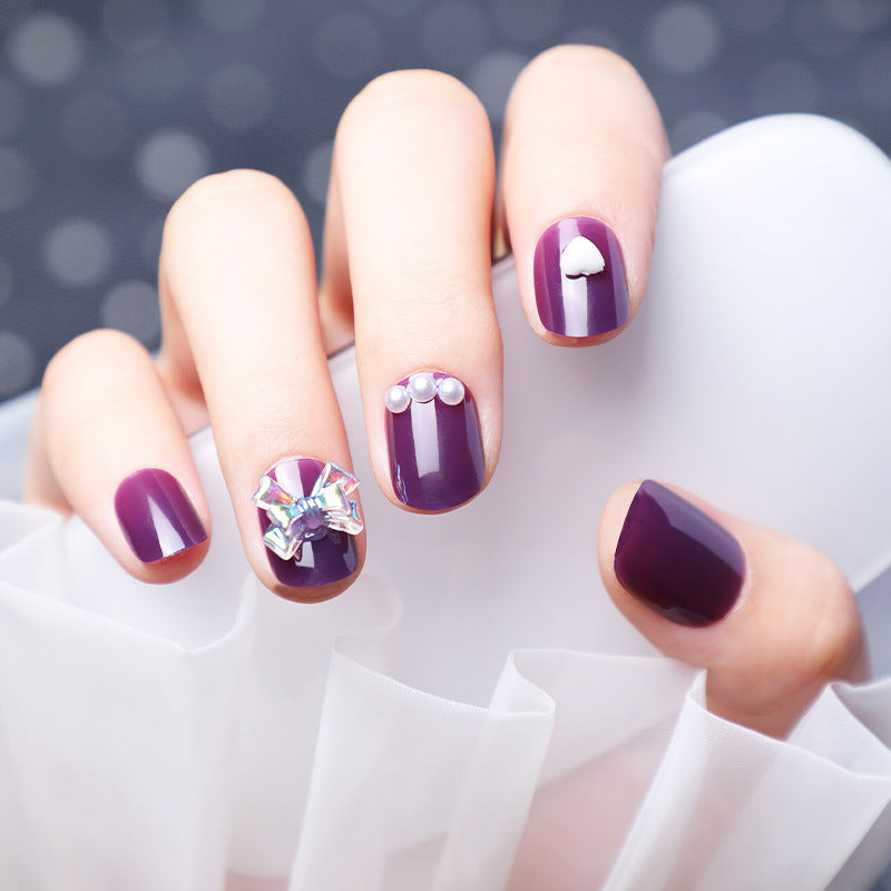 Wearing Nails With Diamonds And Purple Fake Nails-2